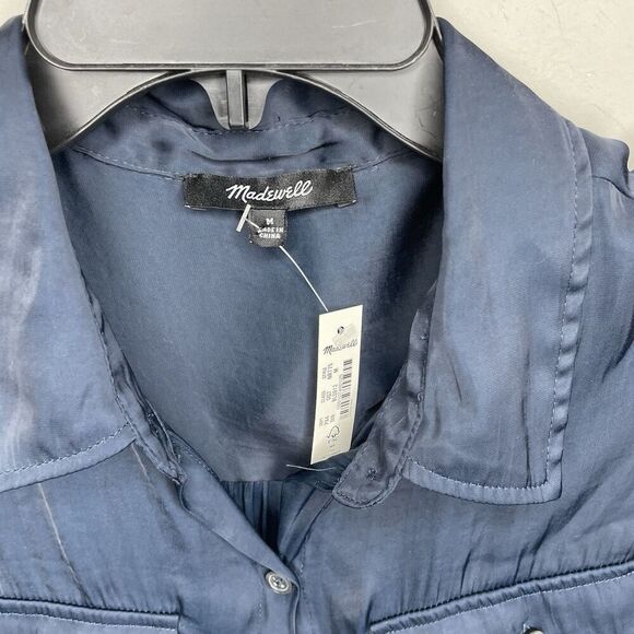 MADEWELL Midi Dress Women Medium Deep Indigo NEW Satin Utility NR775 *No Belt* - Picture 6 of 14